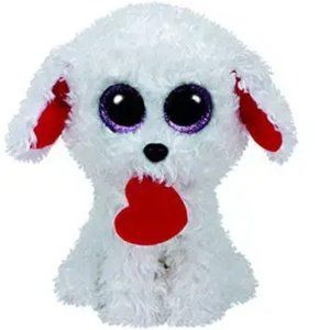 Beanie Boo TY Honey Bun White Dog Valentine Heart Plush Stuffed Animal